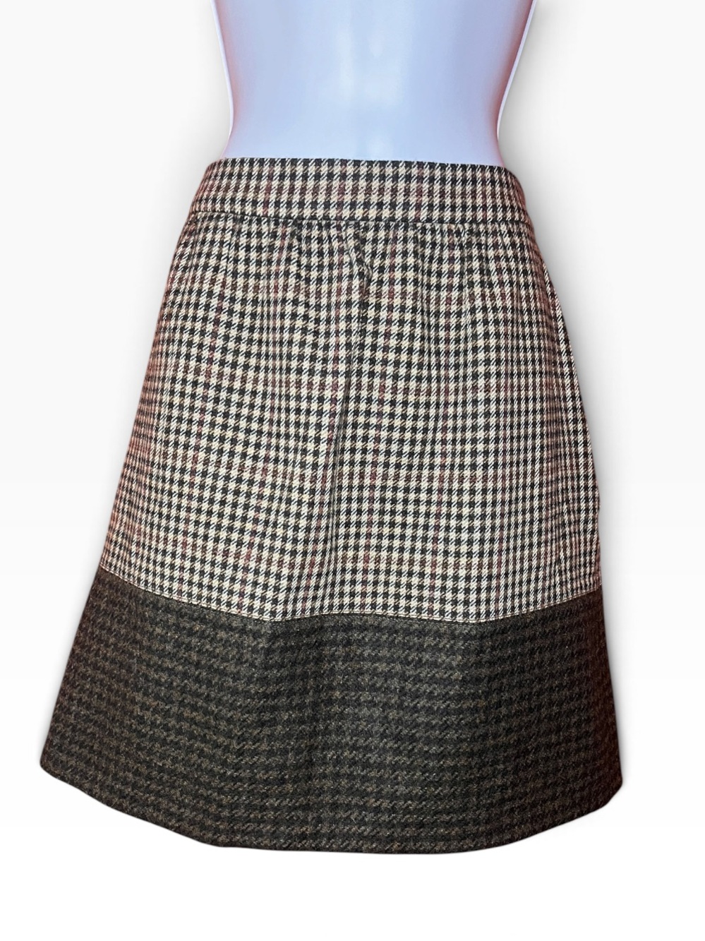 J. Crew Two-Tone Houndstooth & Plaid A-Line 100% Lambs Wool Skirt